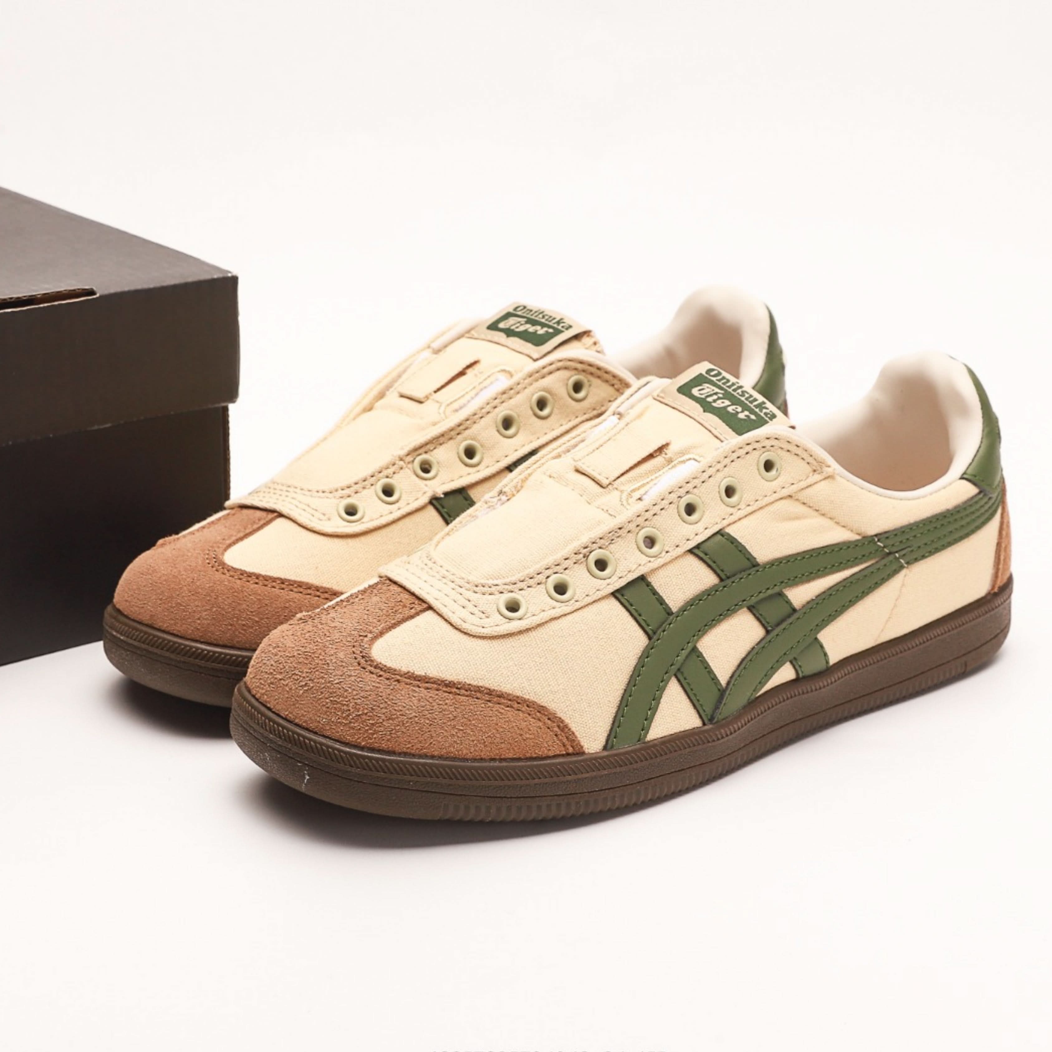 Onitsuka Tiger Tokuten Slip‑On – Beige/Brown/Green Suede Edition